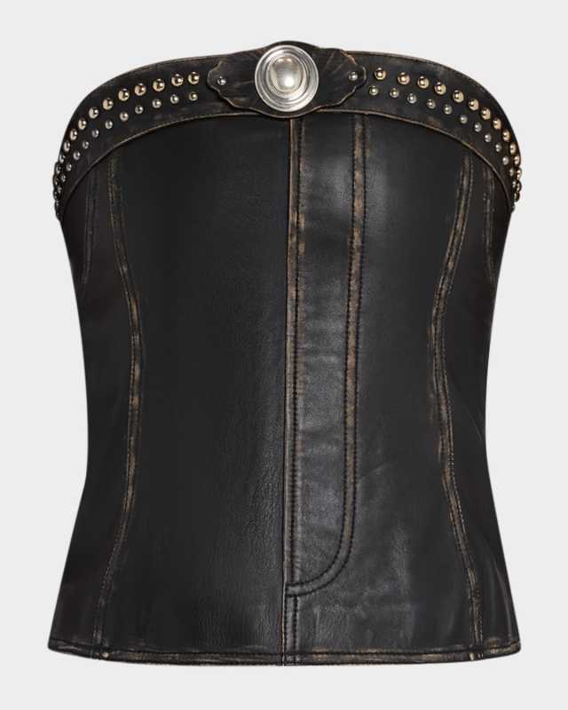 Studded Leather Strapless Top